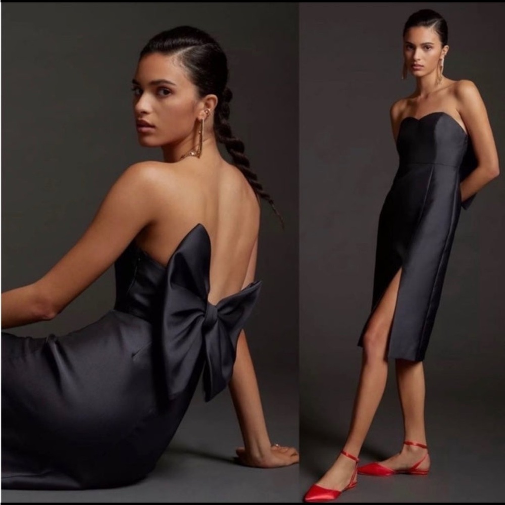 Anthropologie Black Strapless Sheath Dress with Slit